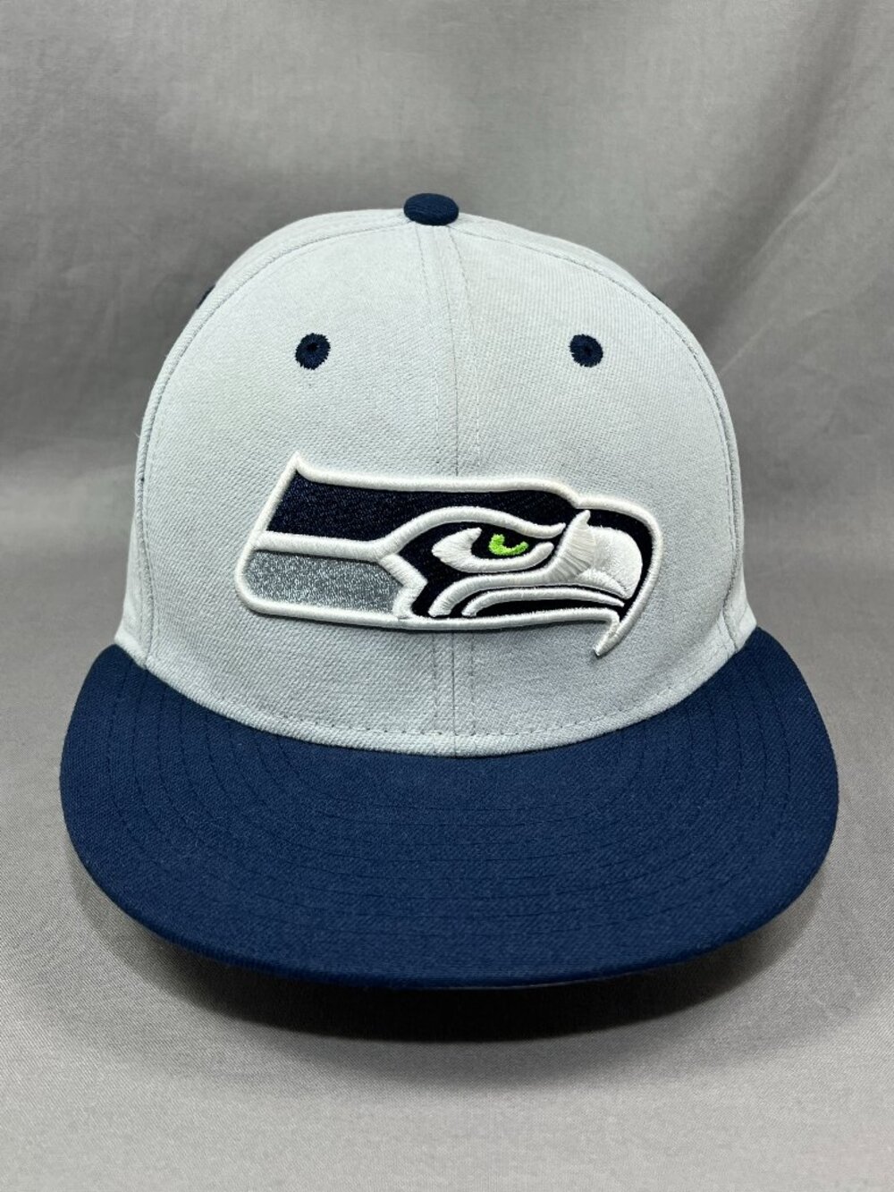 Seattle Seahawks New Era 5950 NFL Fitted 7 Hat Gray Navy Flat Visor 2 Tone Mens